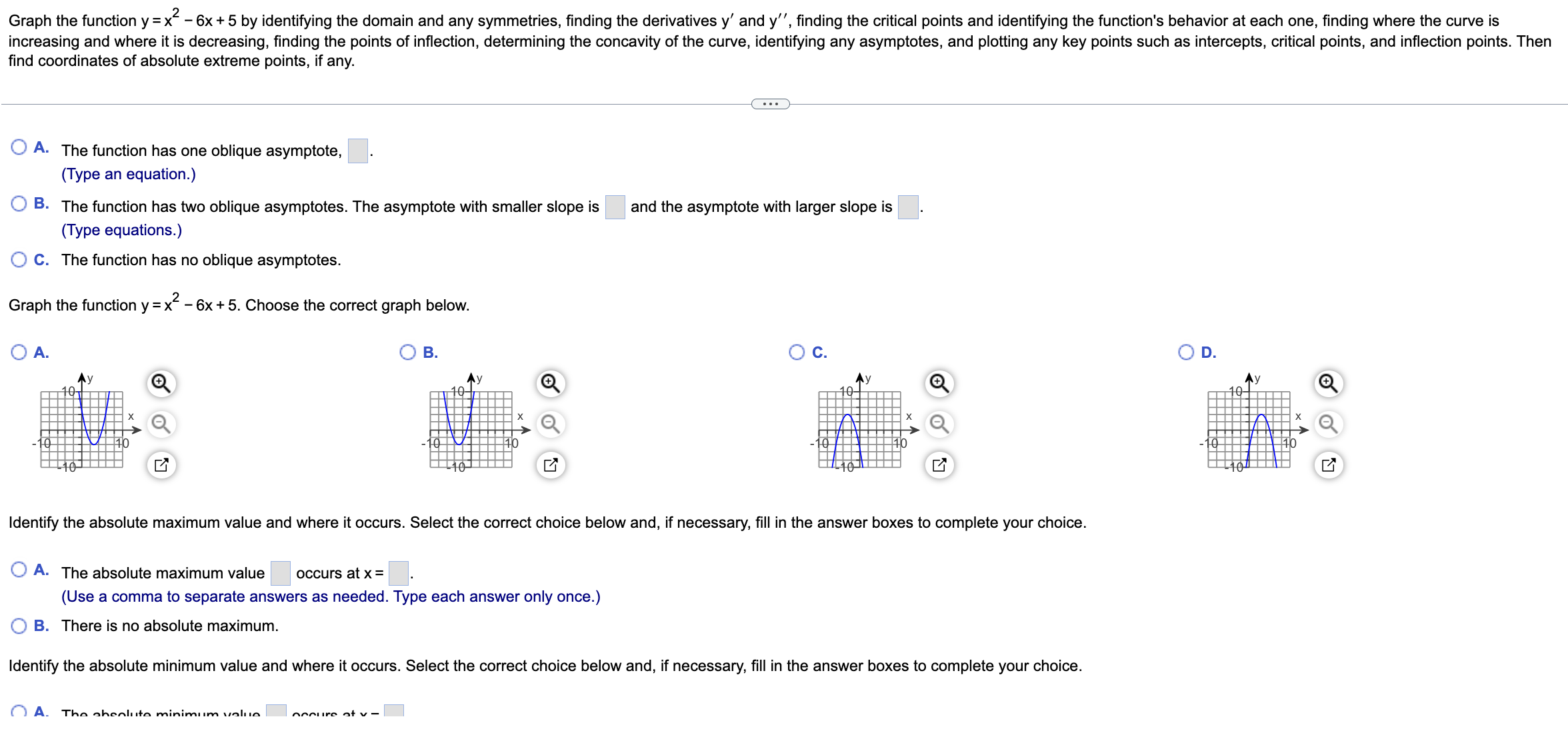 any symmetries, finding the derivatives y' and y", finding the critical points