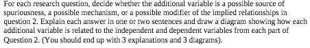For each research question, decide whether the additional variable is a