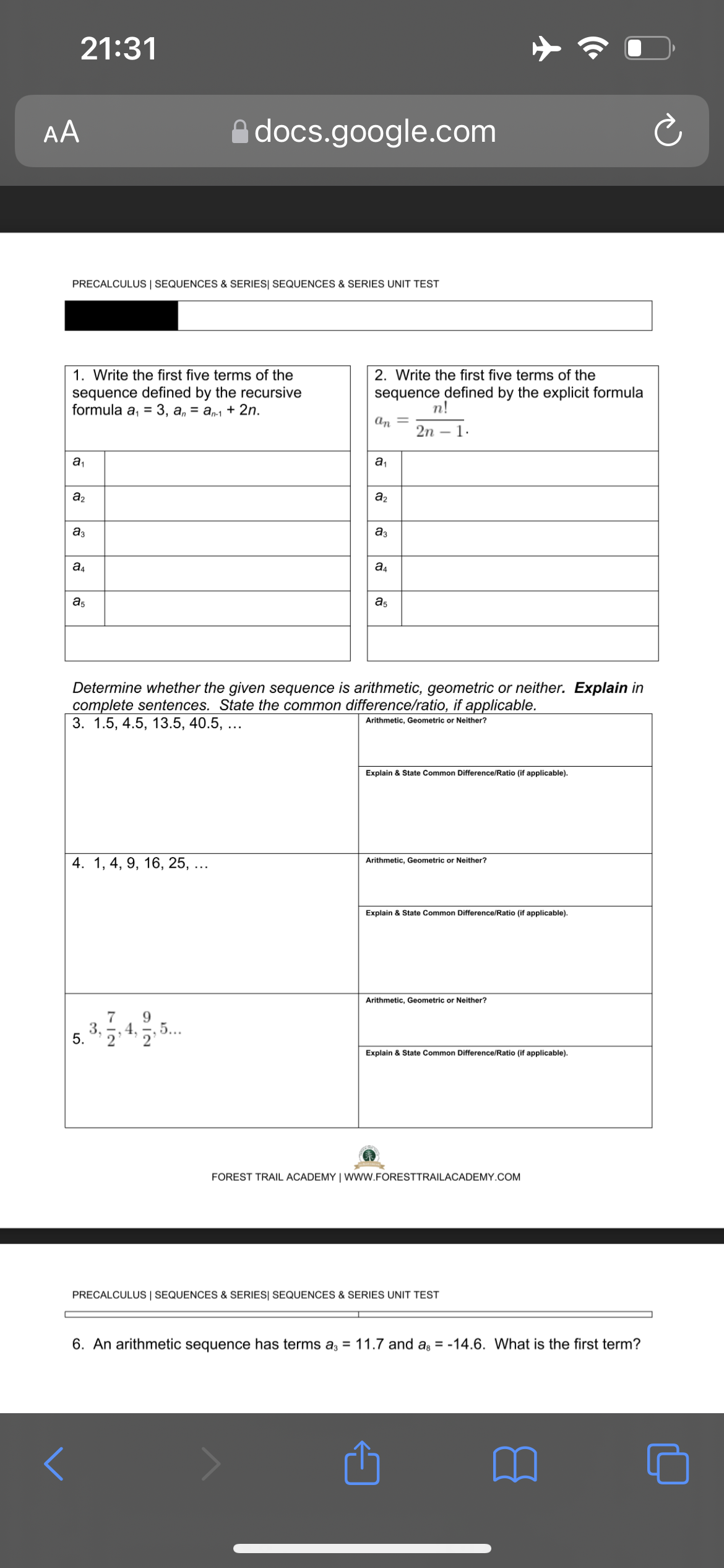 formula for the sum of the first n terms of an arithmetic