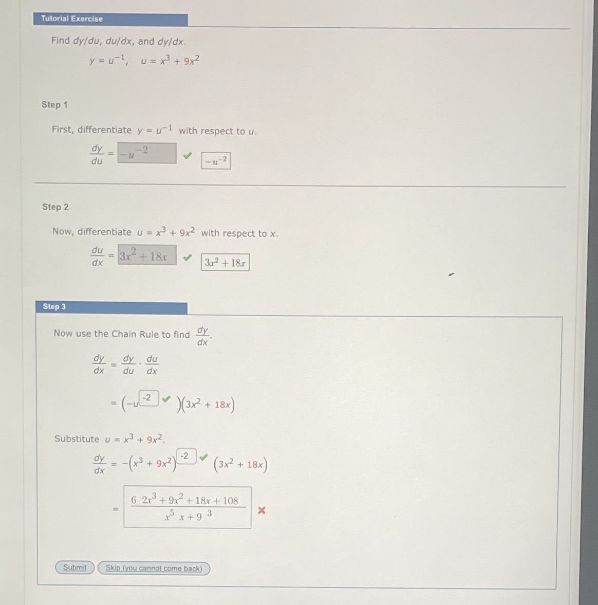 x3 + 9x 2 Step 1 First, differentiate y = u" with
