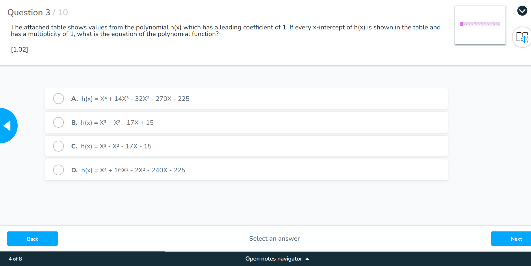 polynomial h(x) which has a leading coefficient of 1. If every x-intercept