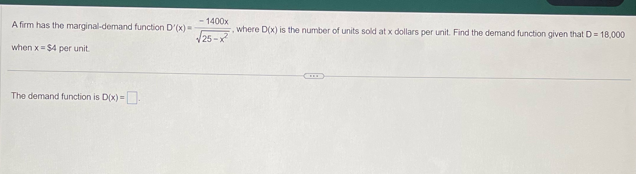 2 , where D(X) is the number of units sold at x
