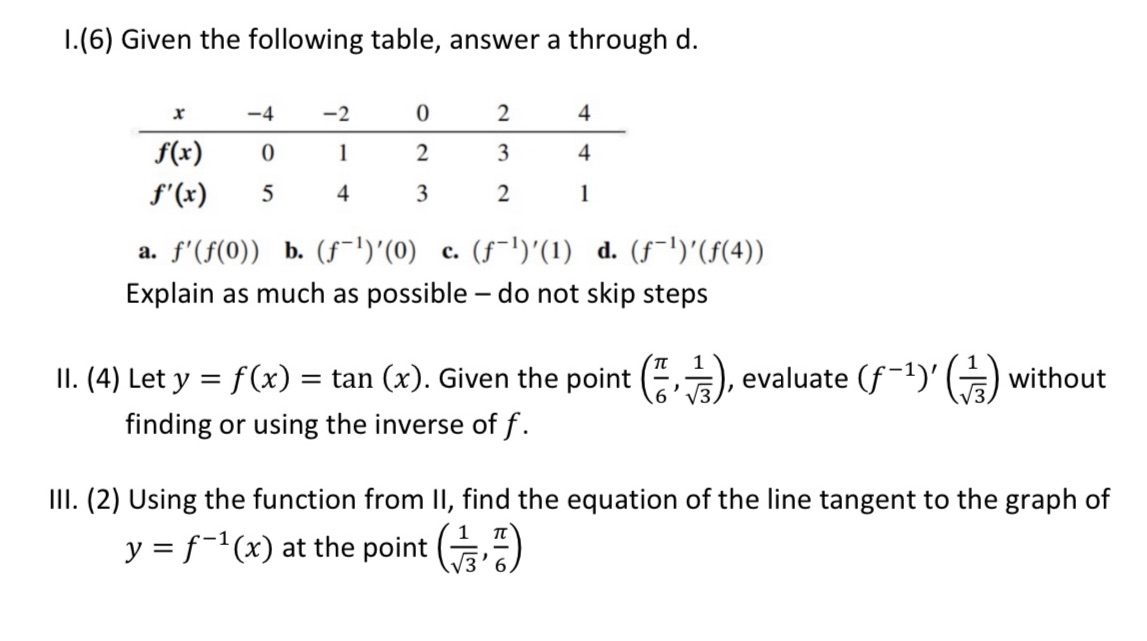  |.(6) Given the following table, answer a through d. x 4