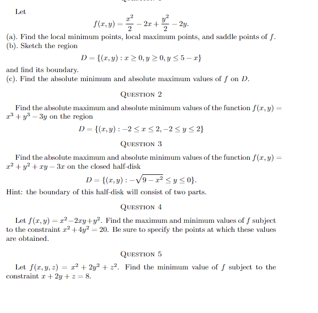 Find the local minimum points, local maximum points, and saddle points of