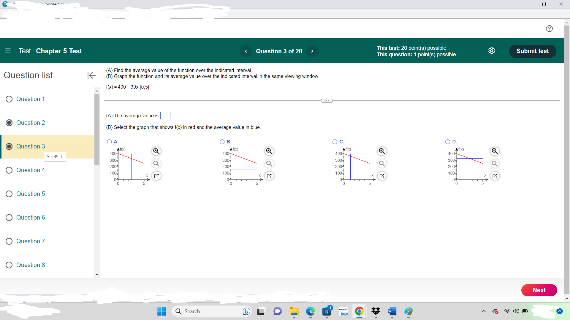 O Question 5 O Question 6 O Question 7 Question 8 X