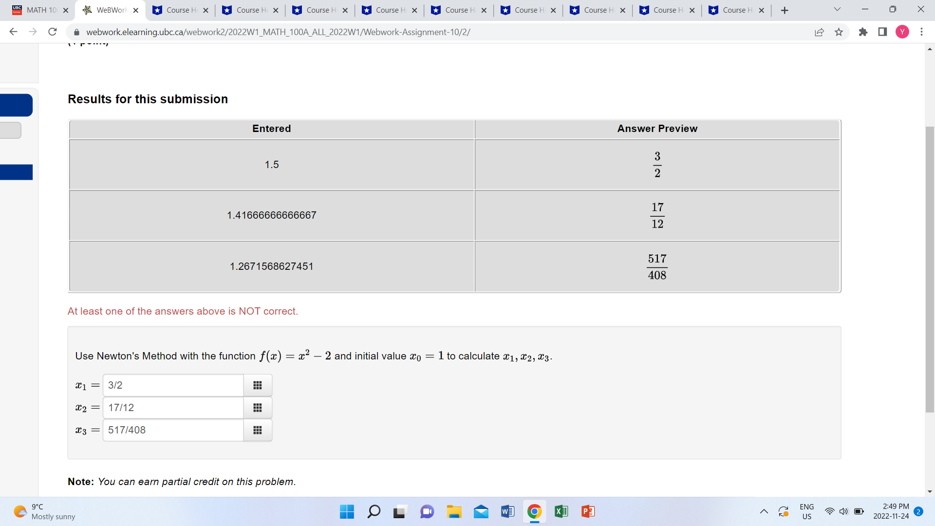  3 MATH 10( X WeBWork X Course H X Course H