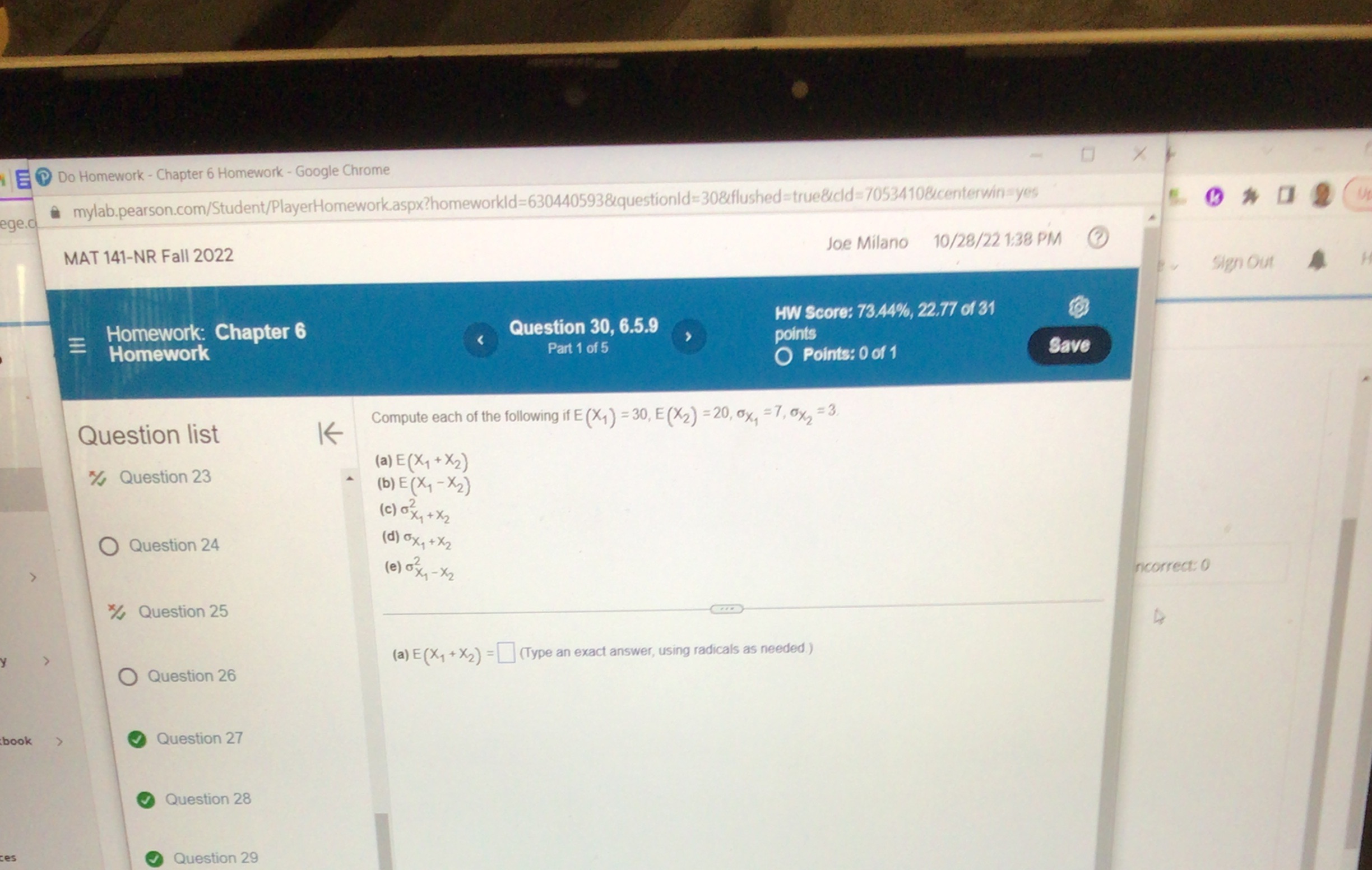  EP Do Homework - Chapter 6 Homework - Google Chrome mylab.pearson.com/Student/PlayerHomework.aspx?homeworkid=630440593&questionld=30&flushed=true&cld=7053410&centerwin=yes