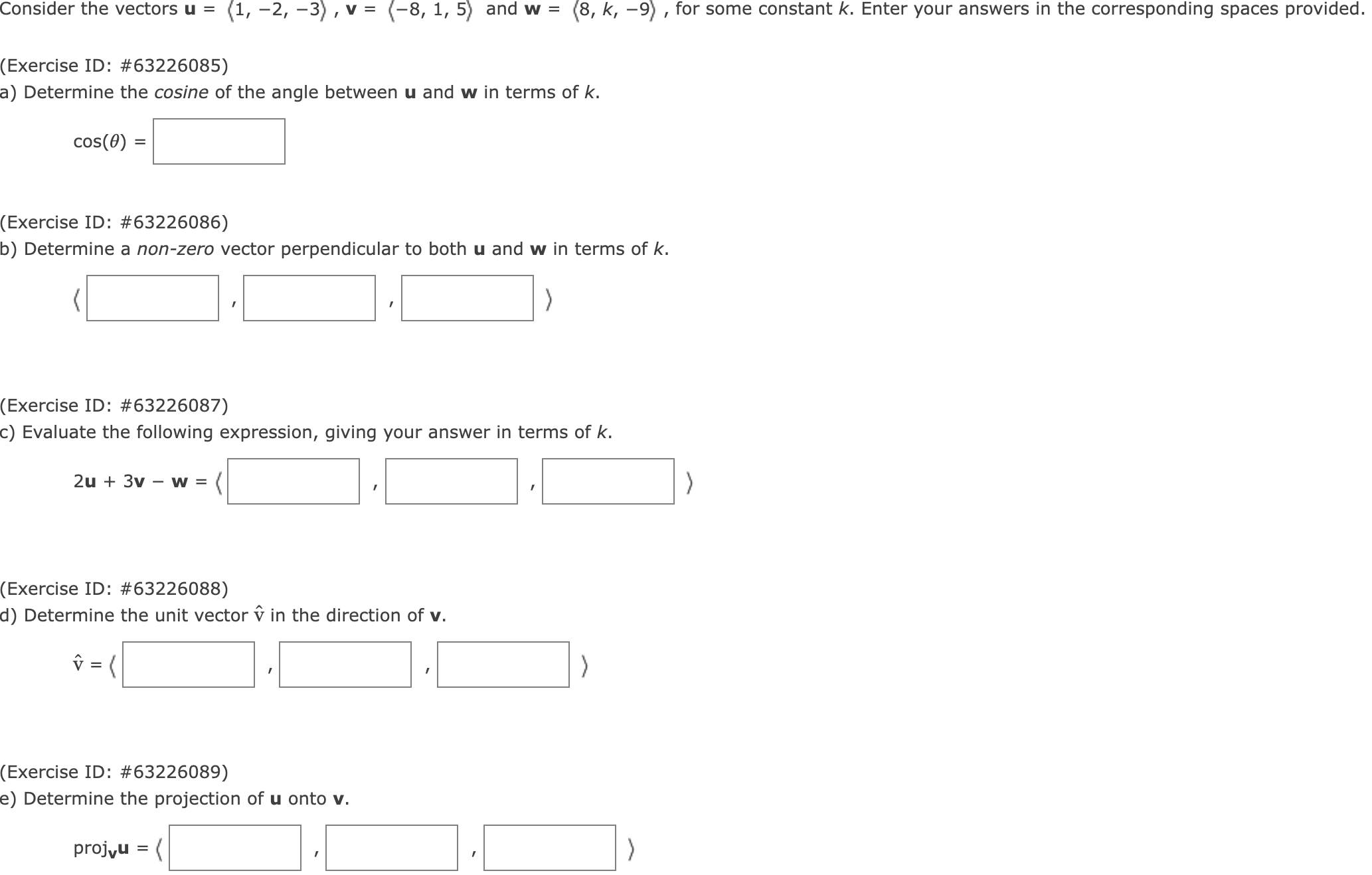  Consider the vectors u = (1, 2, 3) , v =