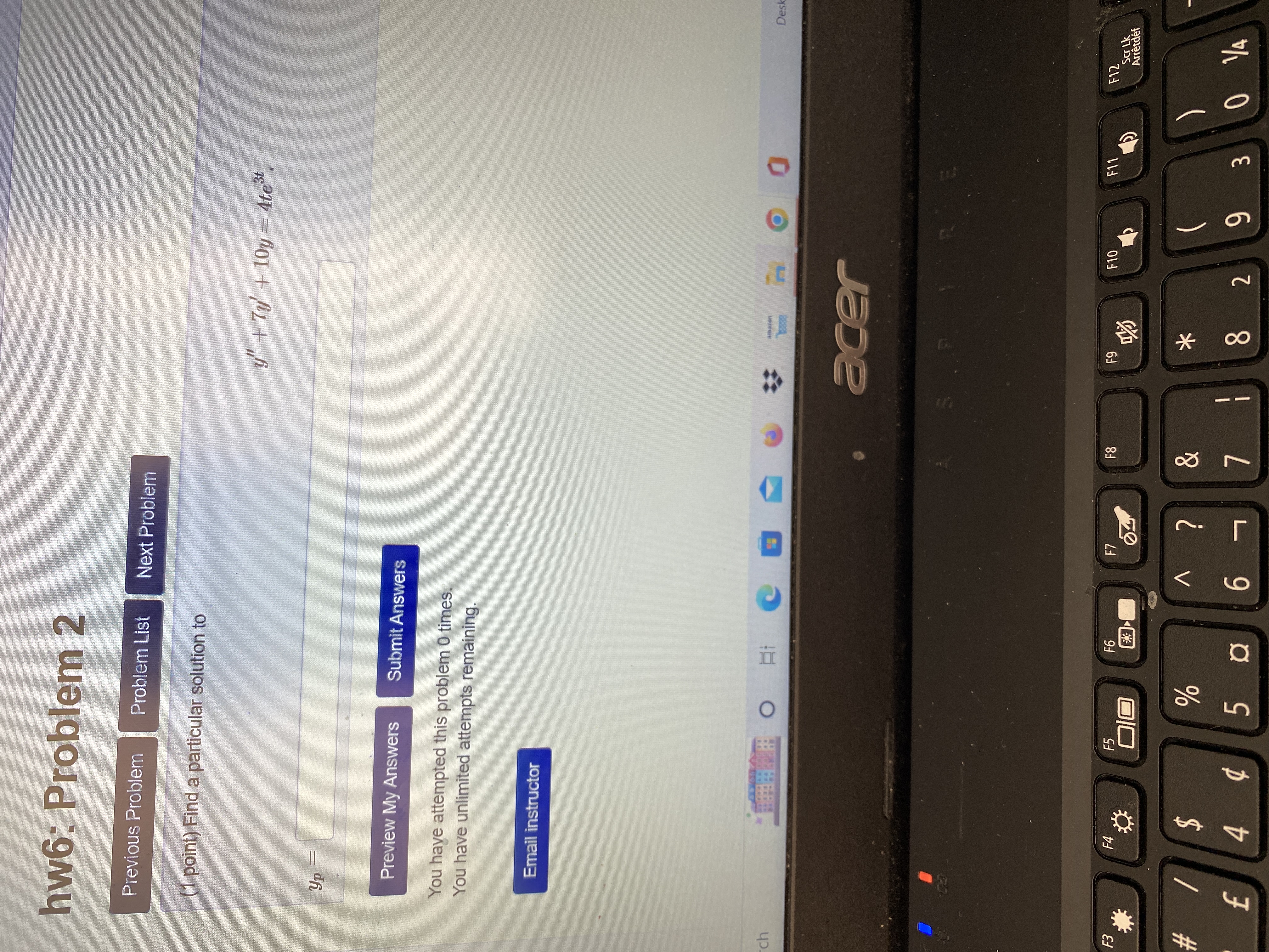 Find y as a function of a if y" - 13y" +