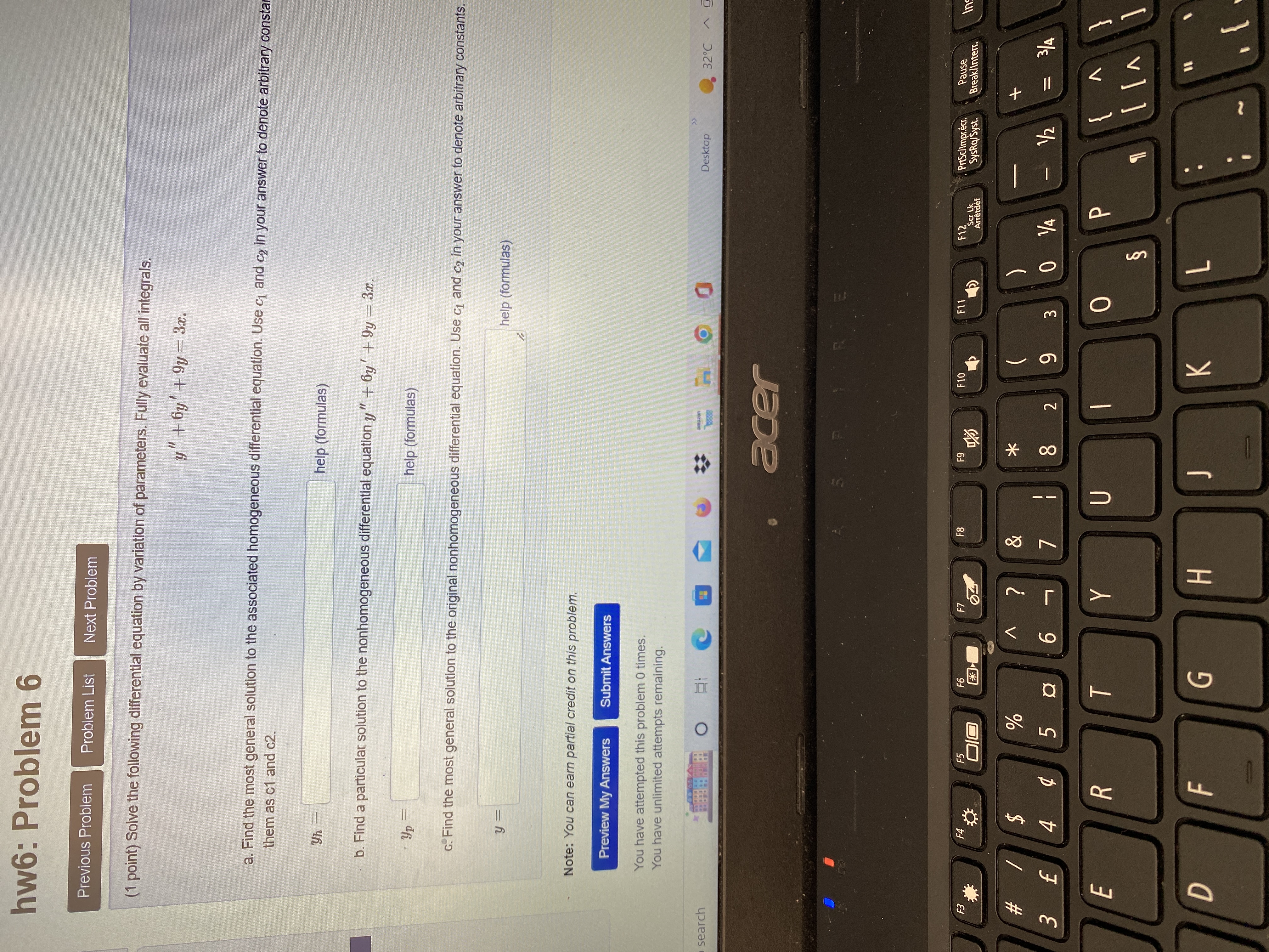 42y' = 60er, y(0) - 20, y' (0) = 30, y" (0)