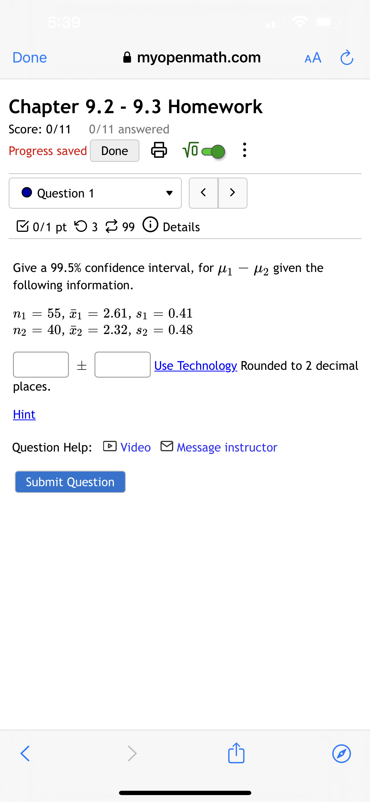 0 2 Means Matched Pairs t-test O 1 Proportion z-test O 2
