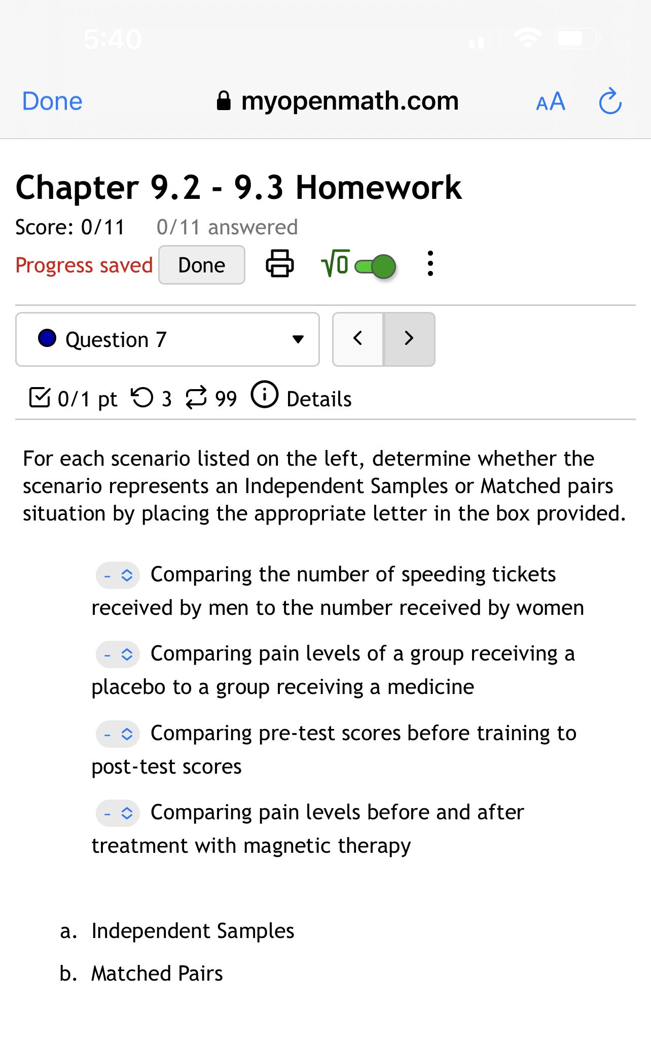 (3) WC. 0 Question 9 v B 0/1 pt 0 3 8