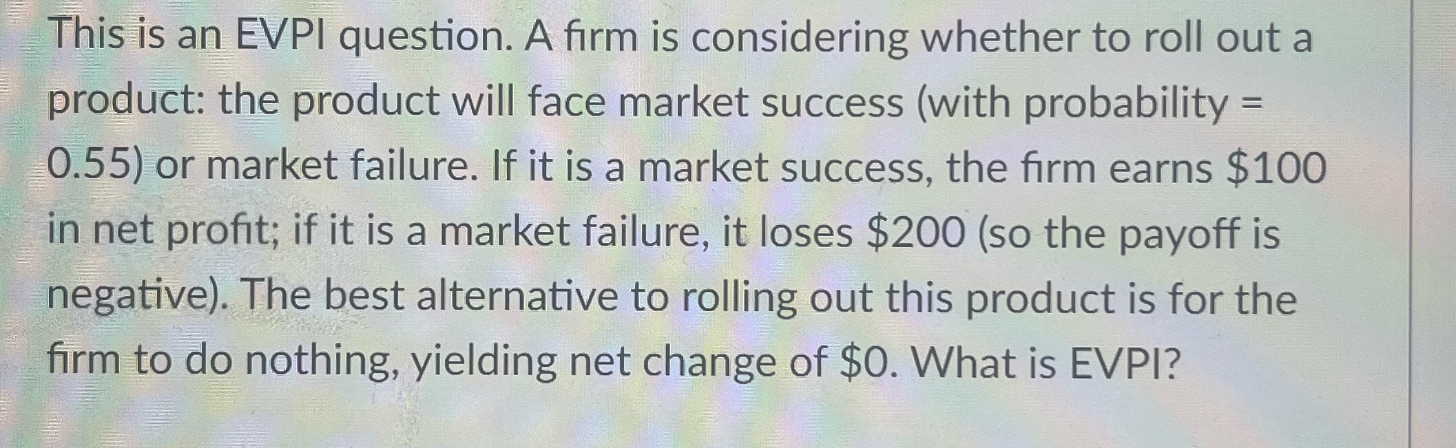 firm is considering whether to roll out a product: the product will