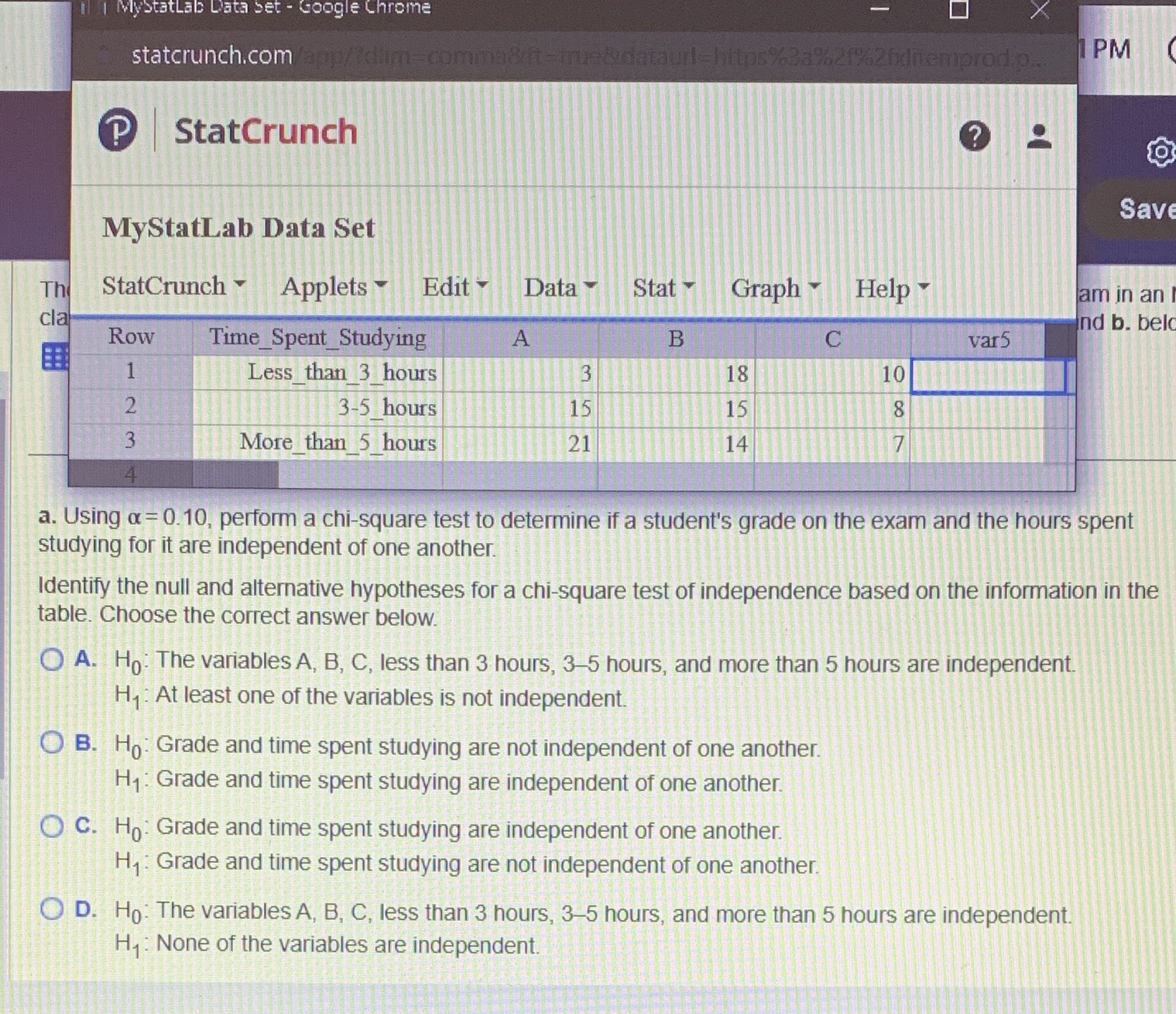 P StatCrunch ? Save MyStatLab Data Set Th StatCrunch Applets ~ Edit