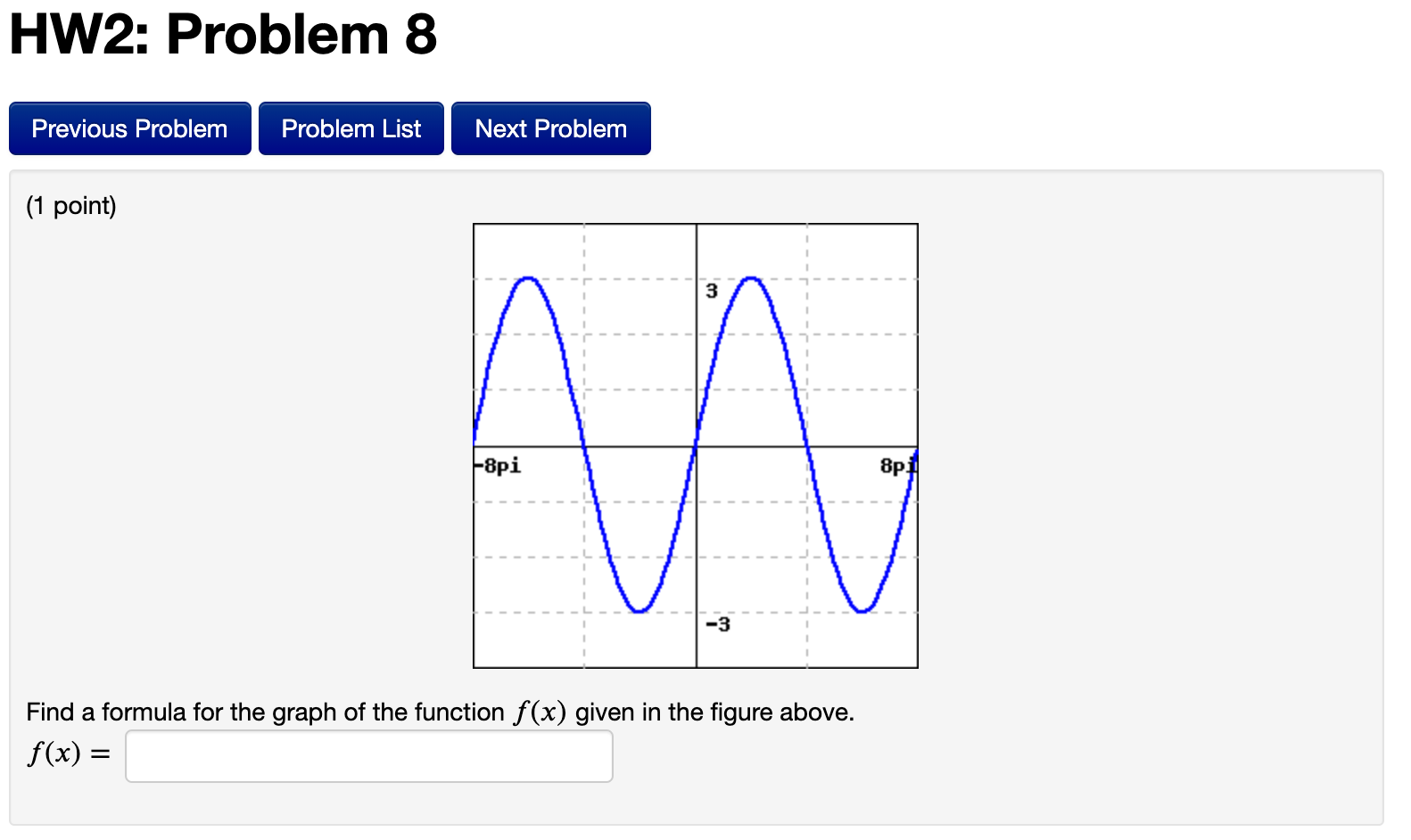  HW2: Problem 8 (1 point) Find a formula for the graph