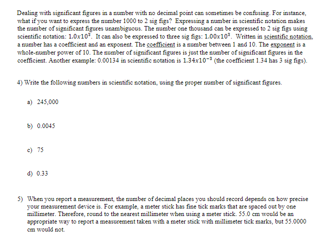 discussing measurement accuracy and precision, significant figures, and scientific notation. The notion