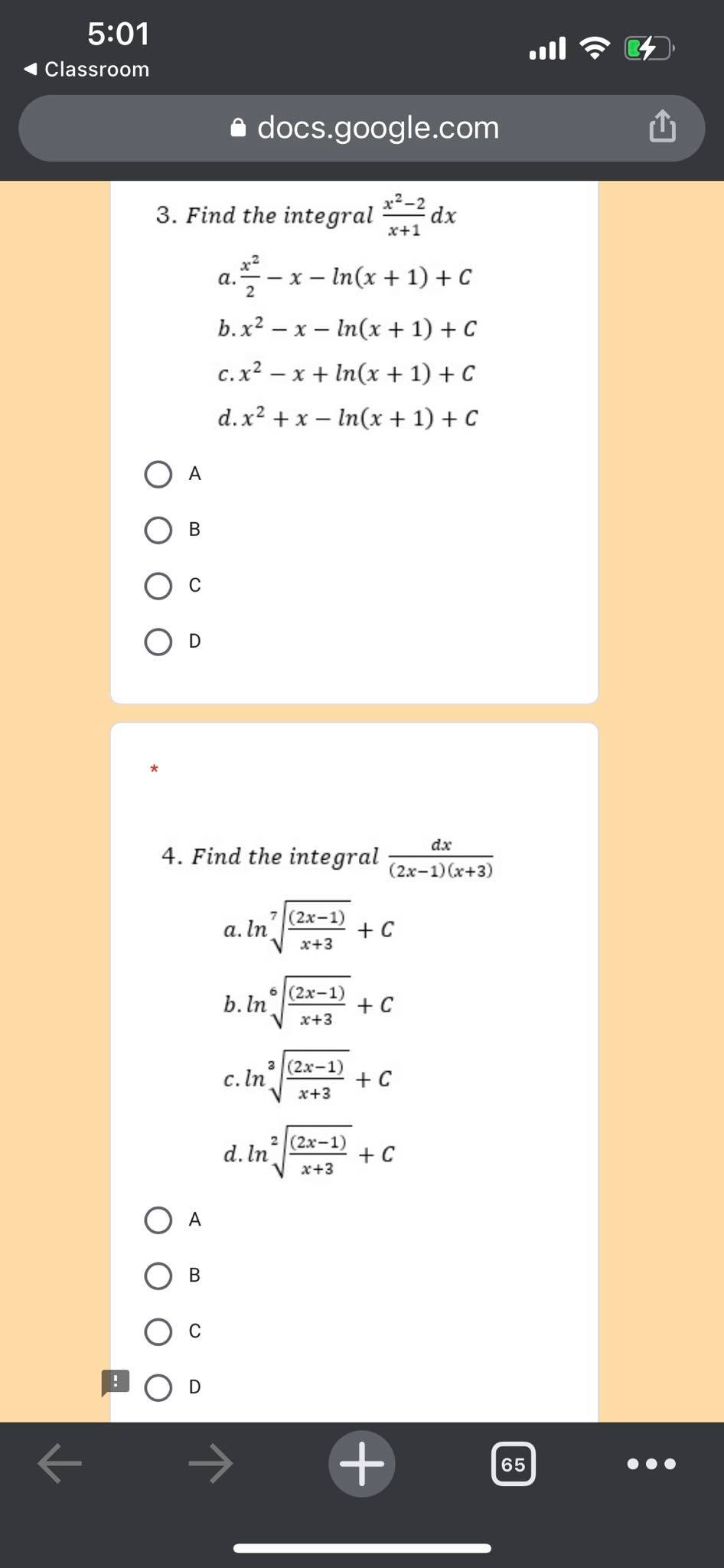 - 1 a.x + In(x - 1)3 + C b. x +