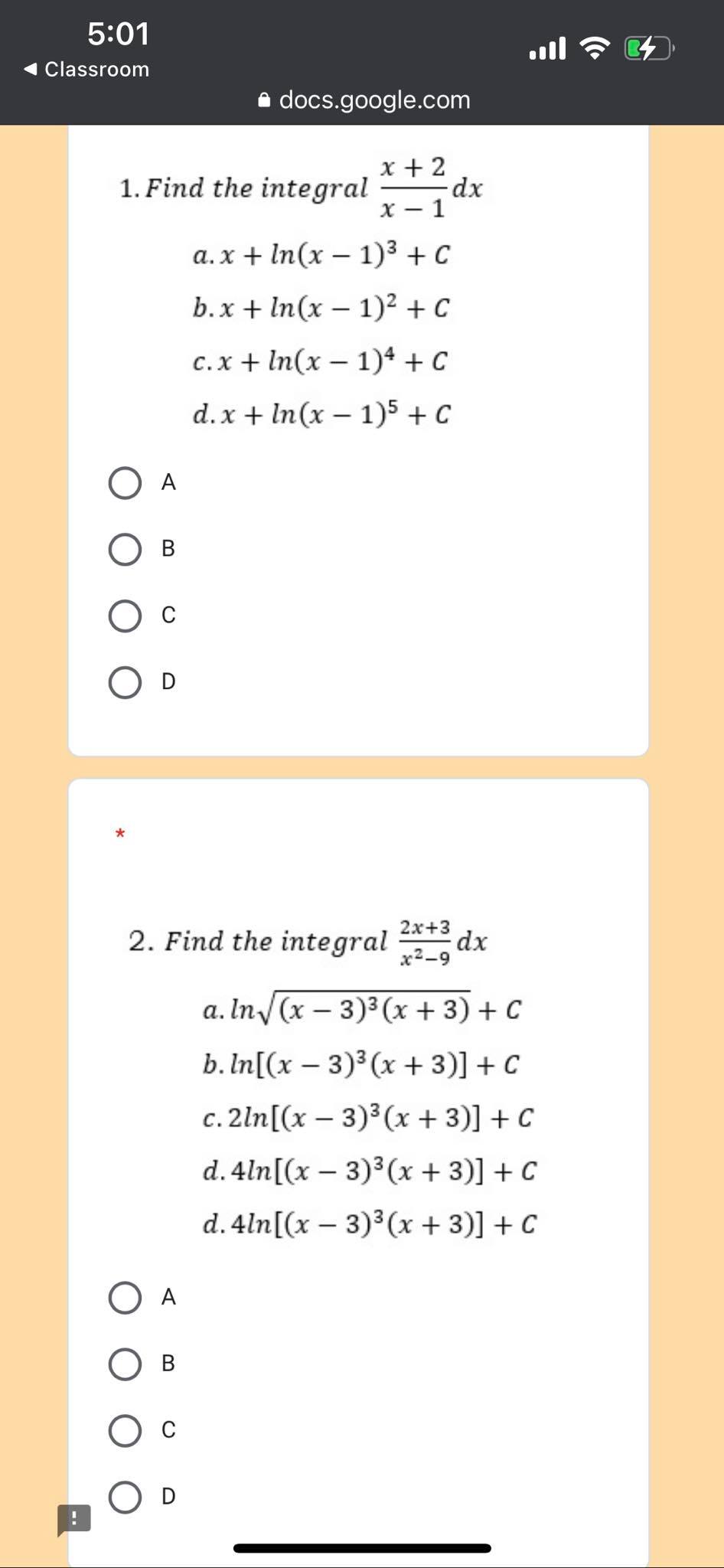 In(x - 1)2 + C c. x + In(x - 1)4+ C