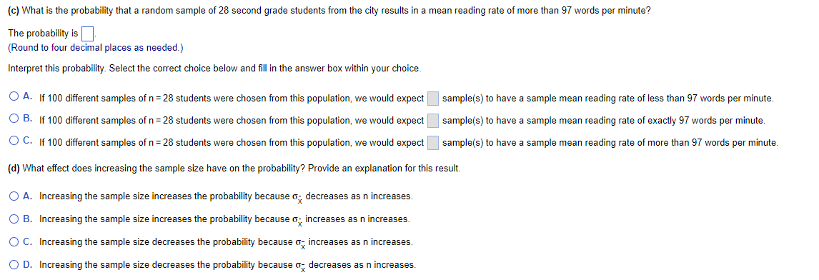  [c] What is the probability that a random sample of28 second