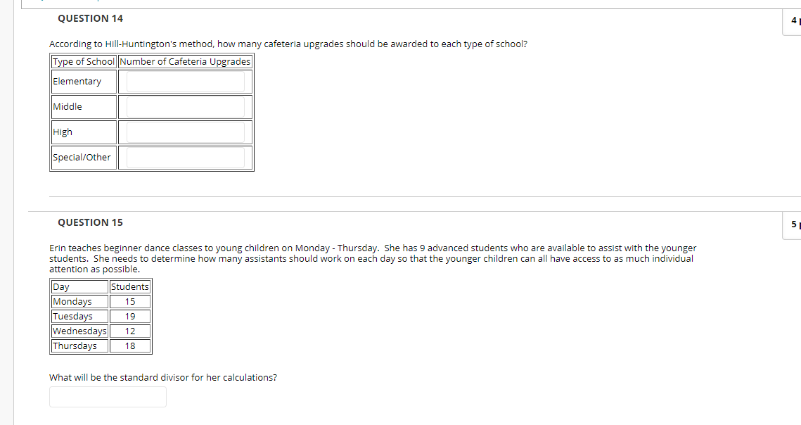 schools is: QUESTION 6 Now use the standard quota to identify the