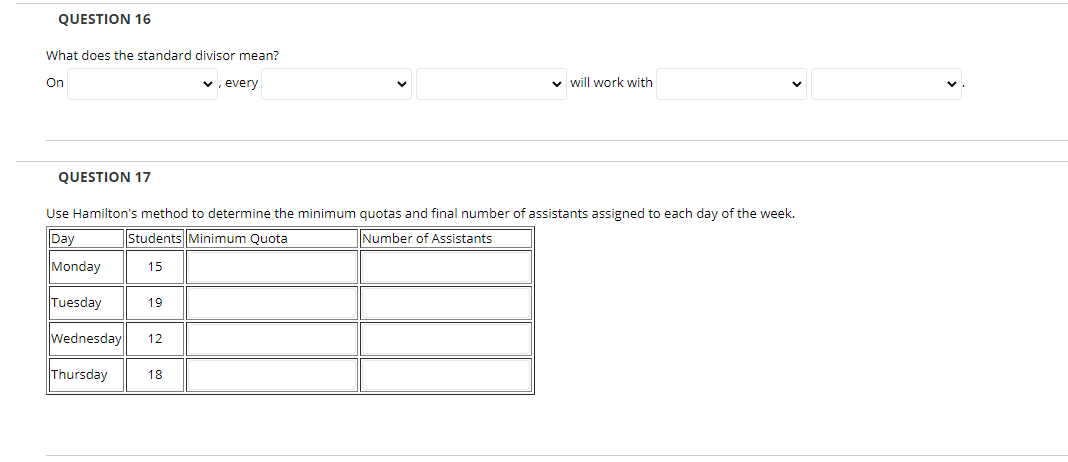 minimum quotas for Hamilton's method. The minimum quota of cafeteria upgrades that