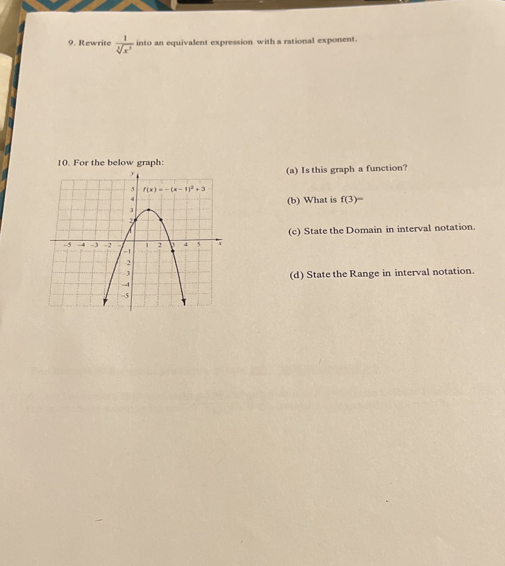 For the below graph: (a) Is this graph a function? 1 (x)