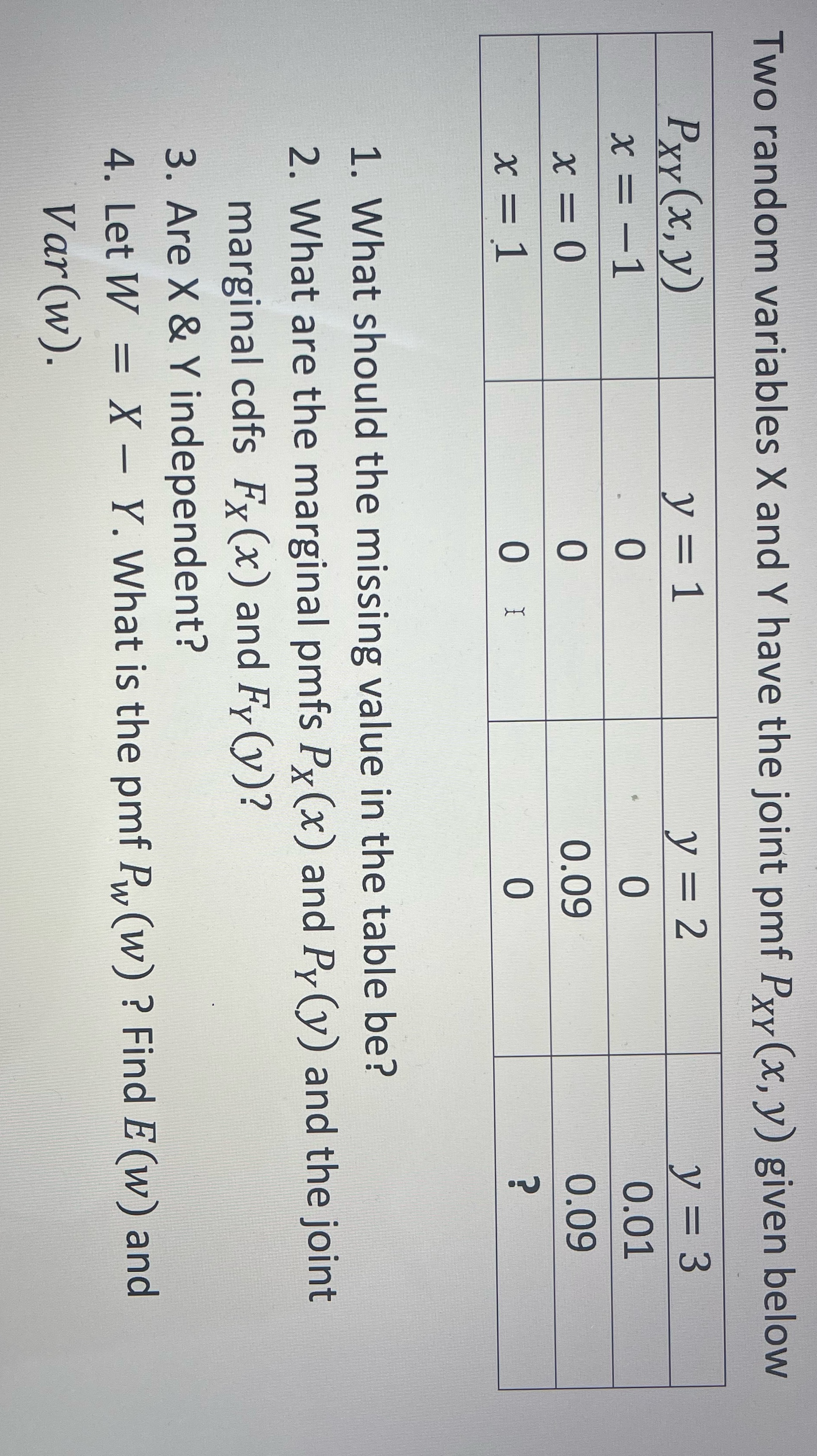 Please help asap Two random variables X and Y have the