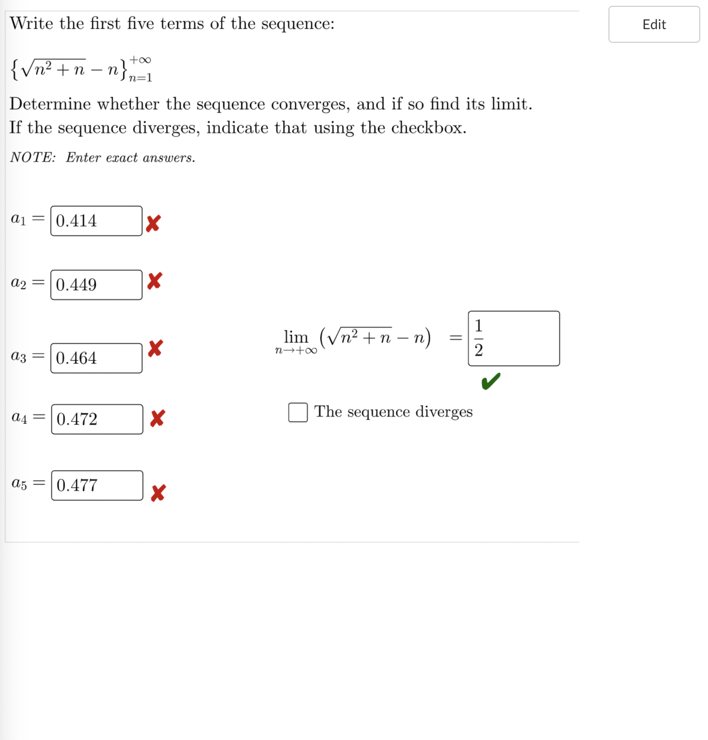 +n - nin- Determine whether the sequence converges, and if so find
