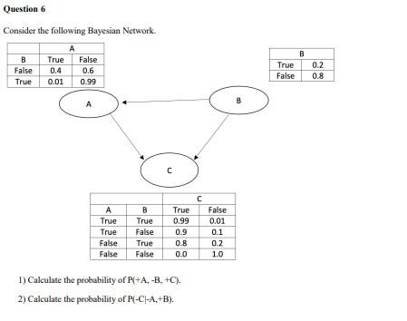  Question 6 Consider the following Bayesian Network. A B True False