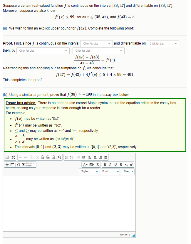 Suppose a certain real-valued function f is continuous on the interval