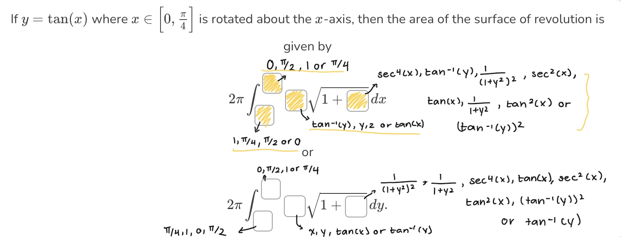 If y = tan(x) where x E 0, * is rotated