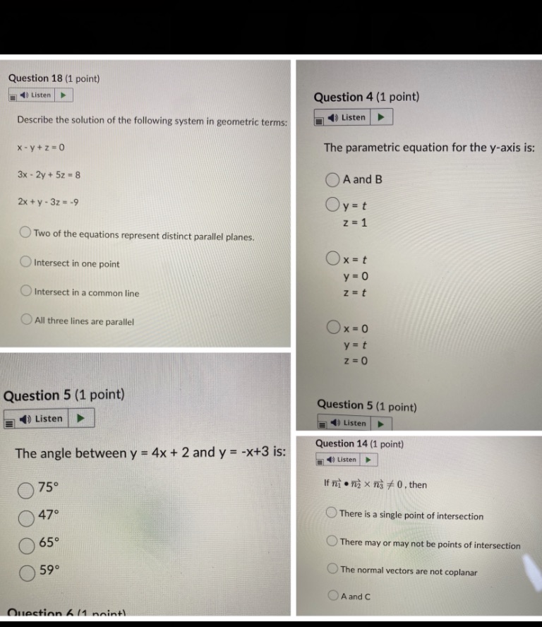 How would I answer the following vector intersection questions? Question 18