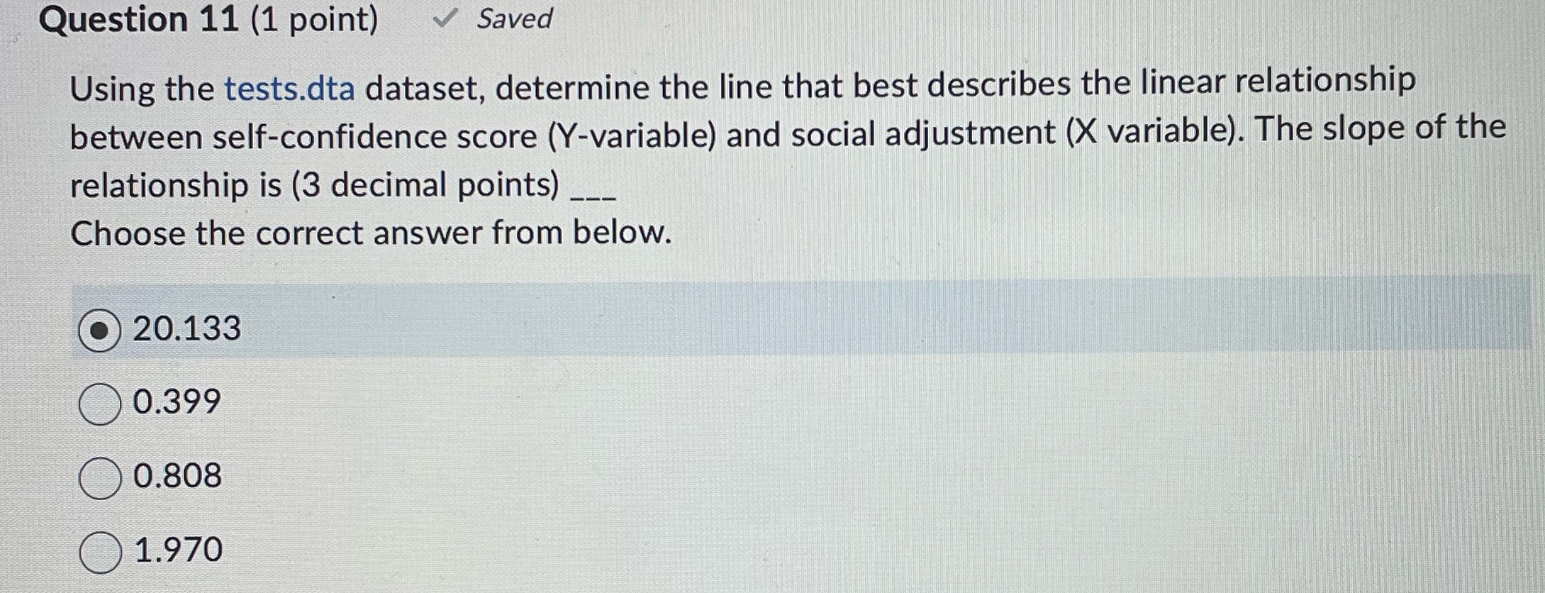 line that best describes the linear relationship between self-confidence score (Y-variable) and