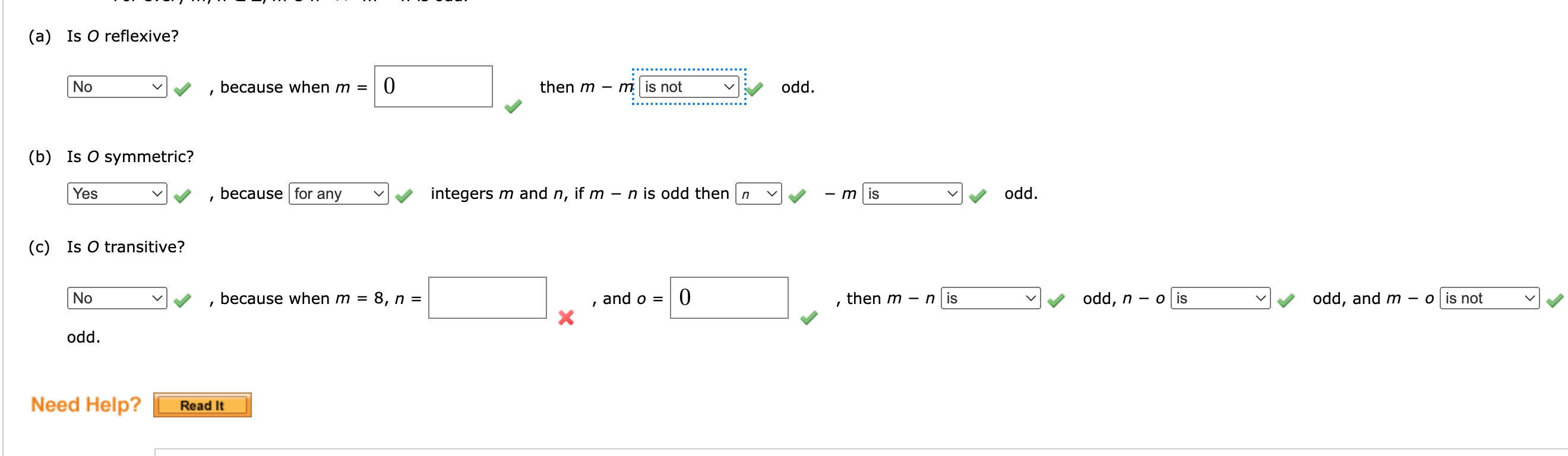 then m - m is not odd. (b) Is O symmetric? Yes