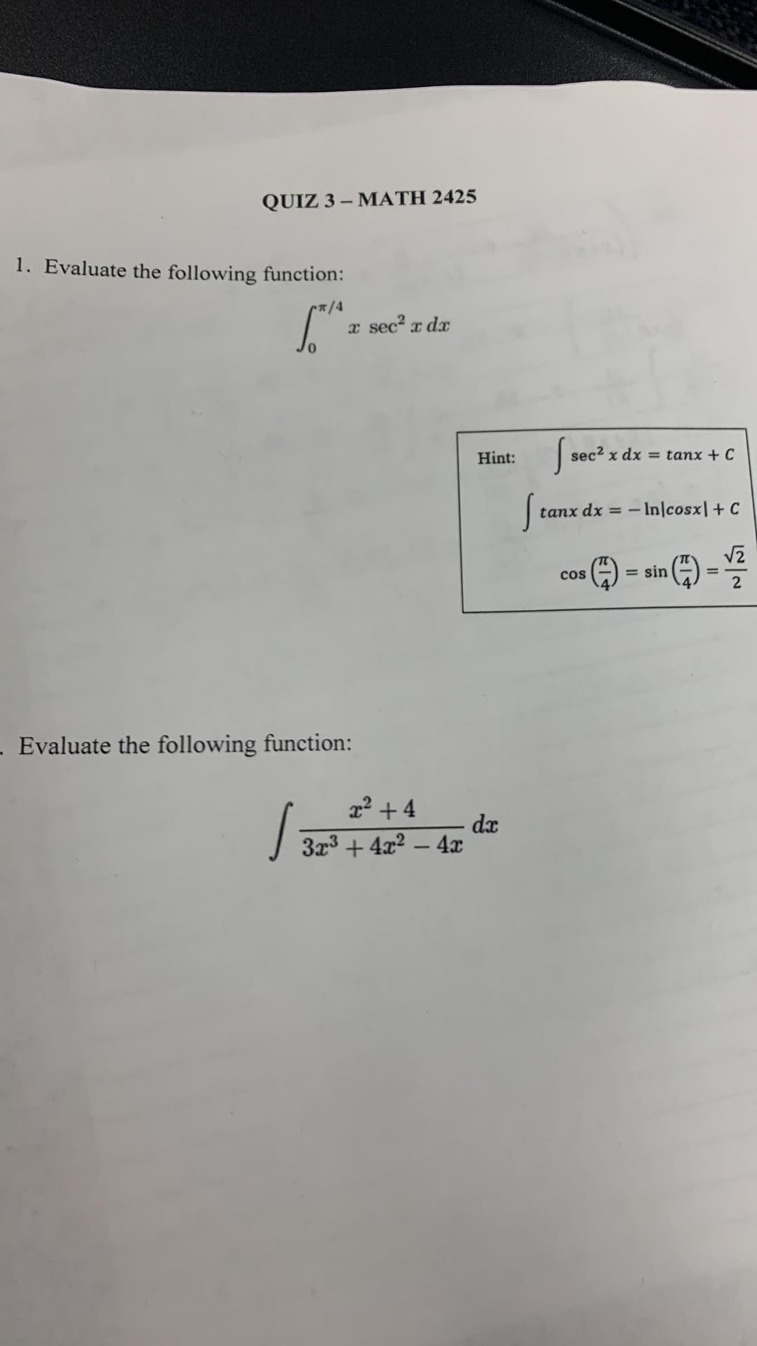 /4 x sec' x dx Hint: sec2 x dx = tanx +