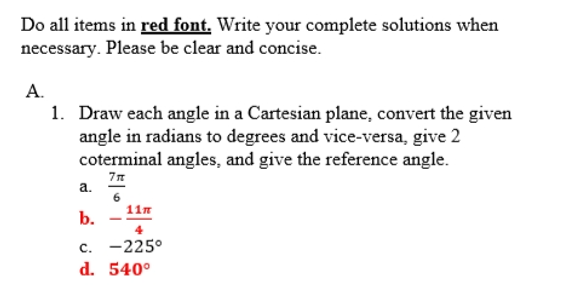 B and D Do all items in red font. Write your complete