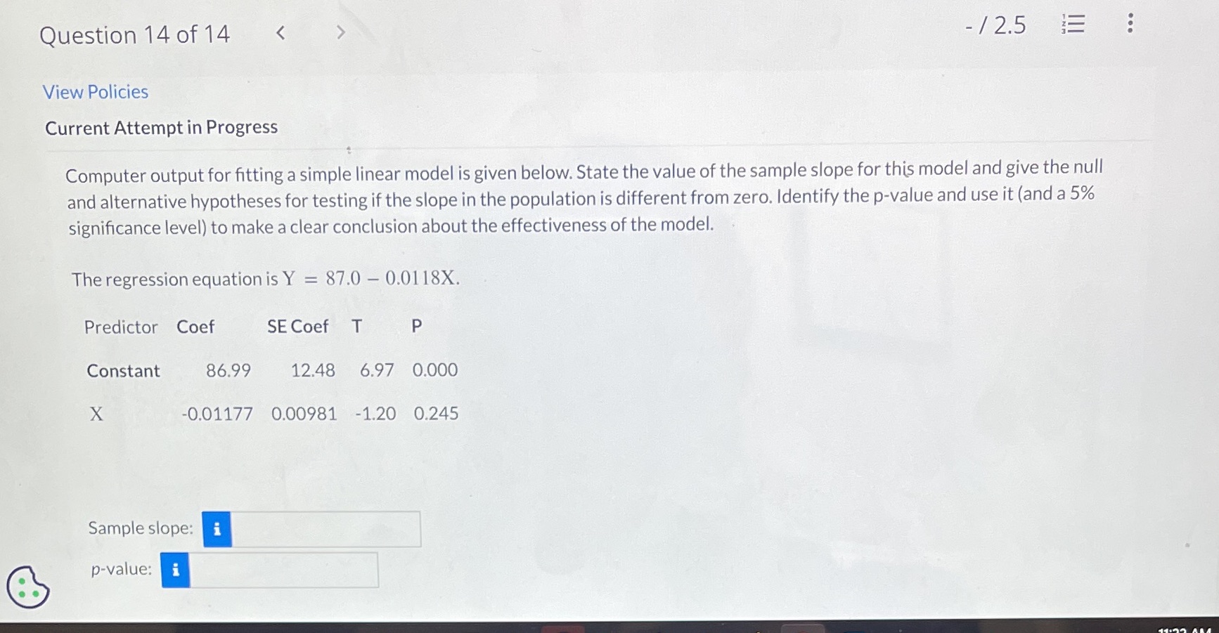 Question 14 of 14 View Policies Current Attempt in Progress - /
