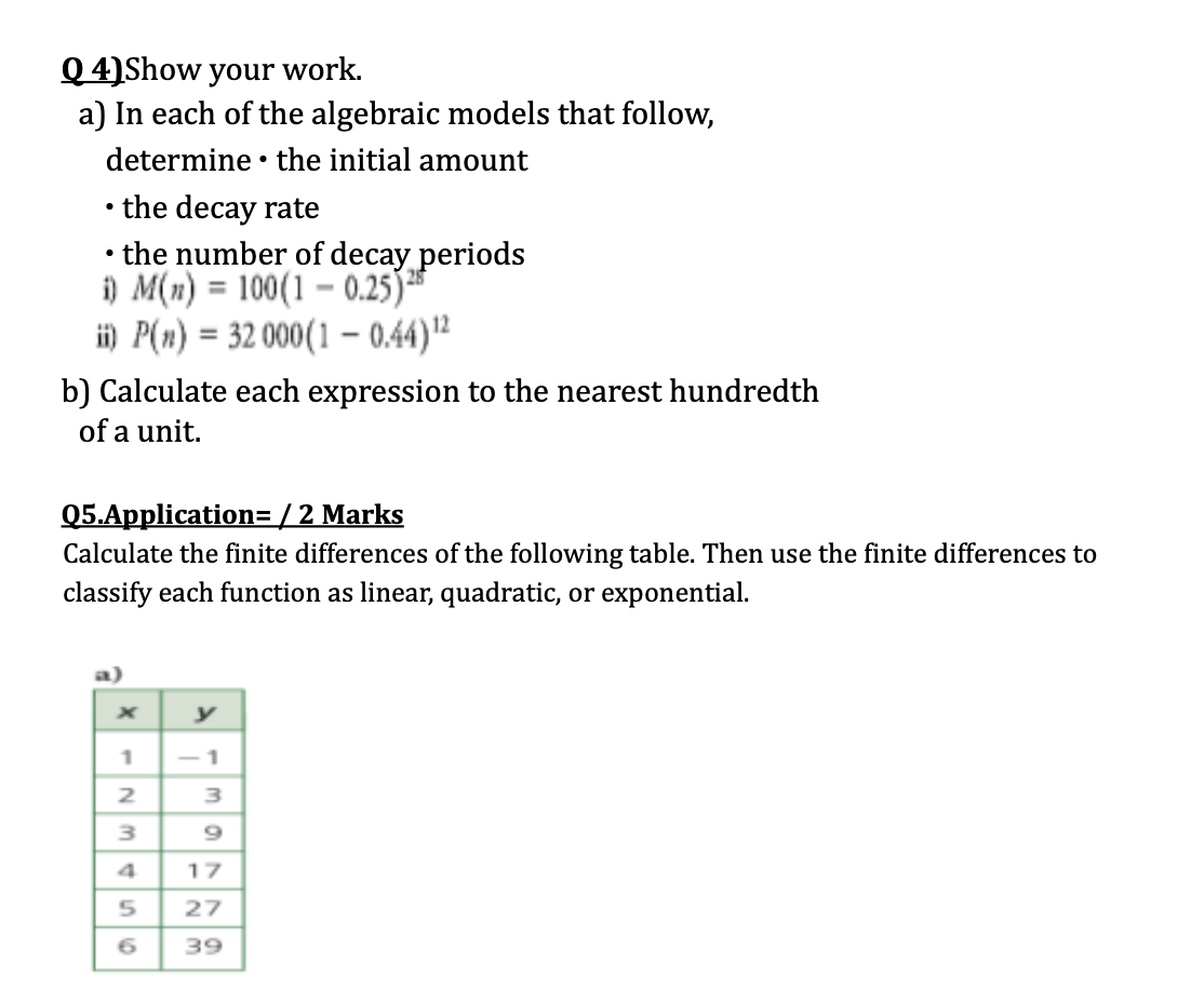 (103 X 10?) 02) For the exponential function, y = - (2*)