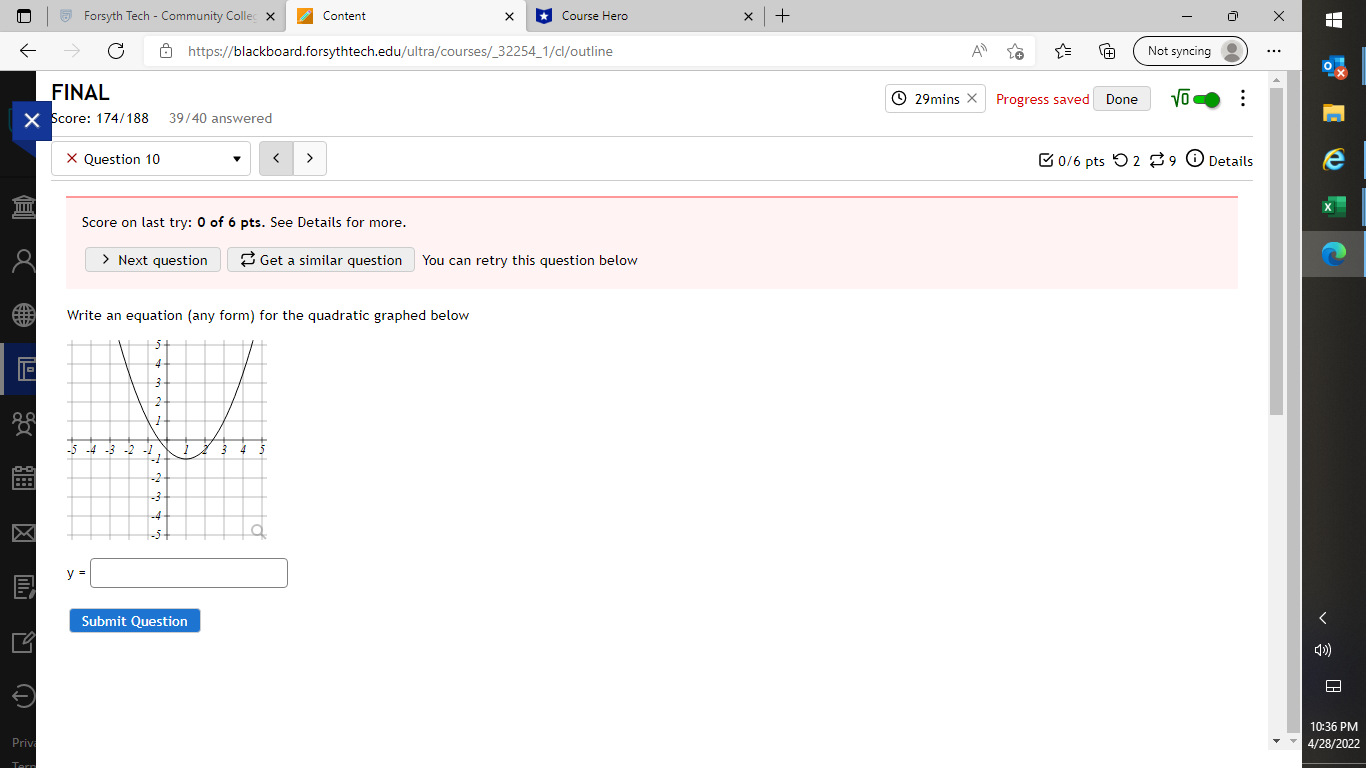+ X C & https://blackboard.forsythtech.edu/ultra/courses/_32254_1/cl/outline Not syncing X FINAL 29mins X Progress