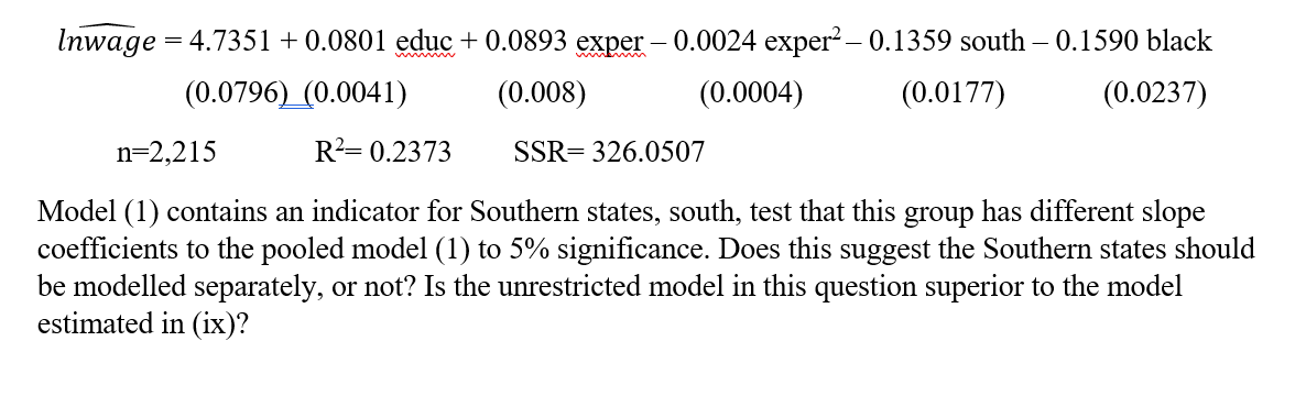 exper - 0.1359 south - 0.1590 black (0.0796) (0.0041) (0.008) (0.0004) (0.0177)