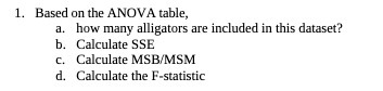 1. Based on the ANOVA table, a. how many alligators are