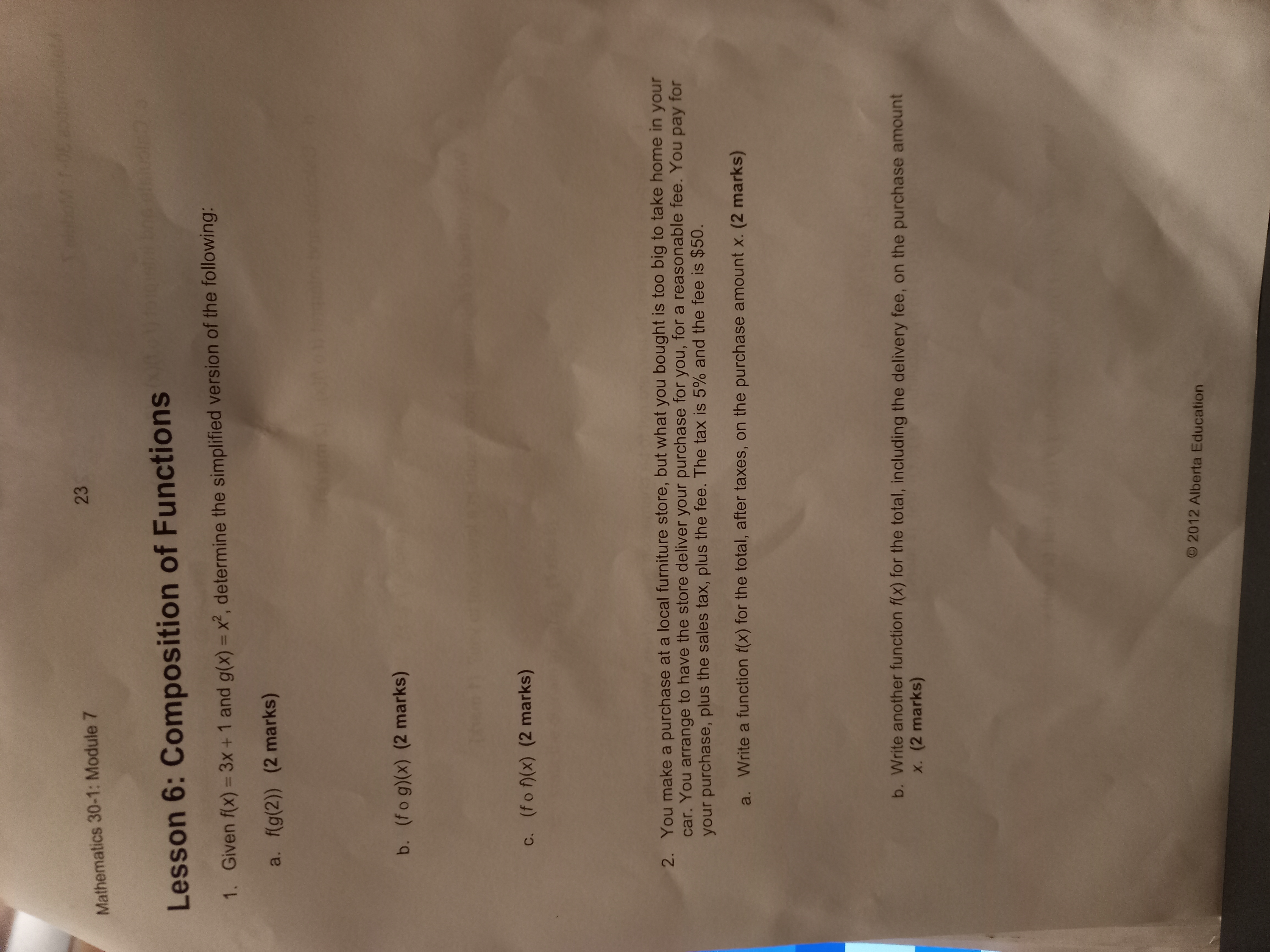 7 21 2. Given f(x) = x and g(x) = V4x-5, pagerie