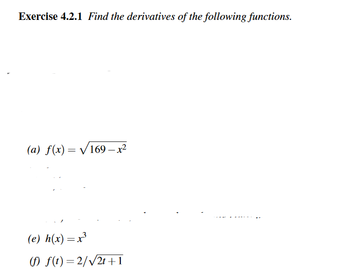 (e) h(x) (f) f(t) 169 x2 2/ 2t+1