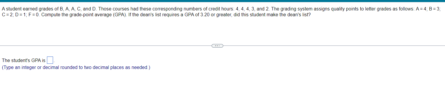 A student earned grades at B, A, A, C, and D.
