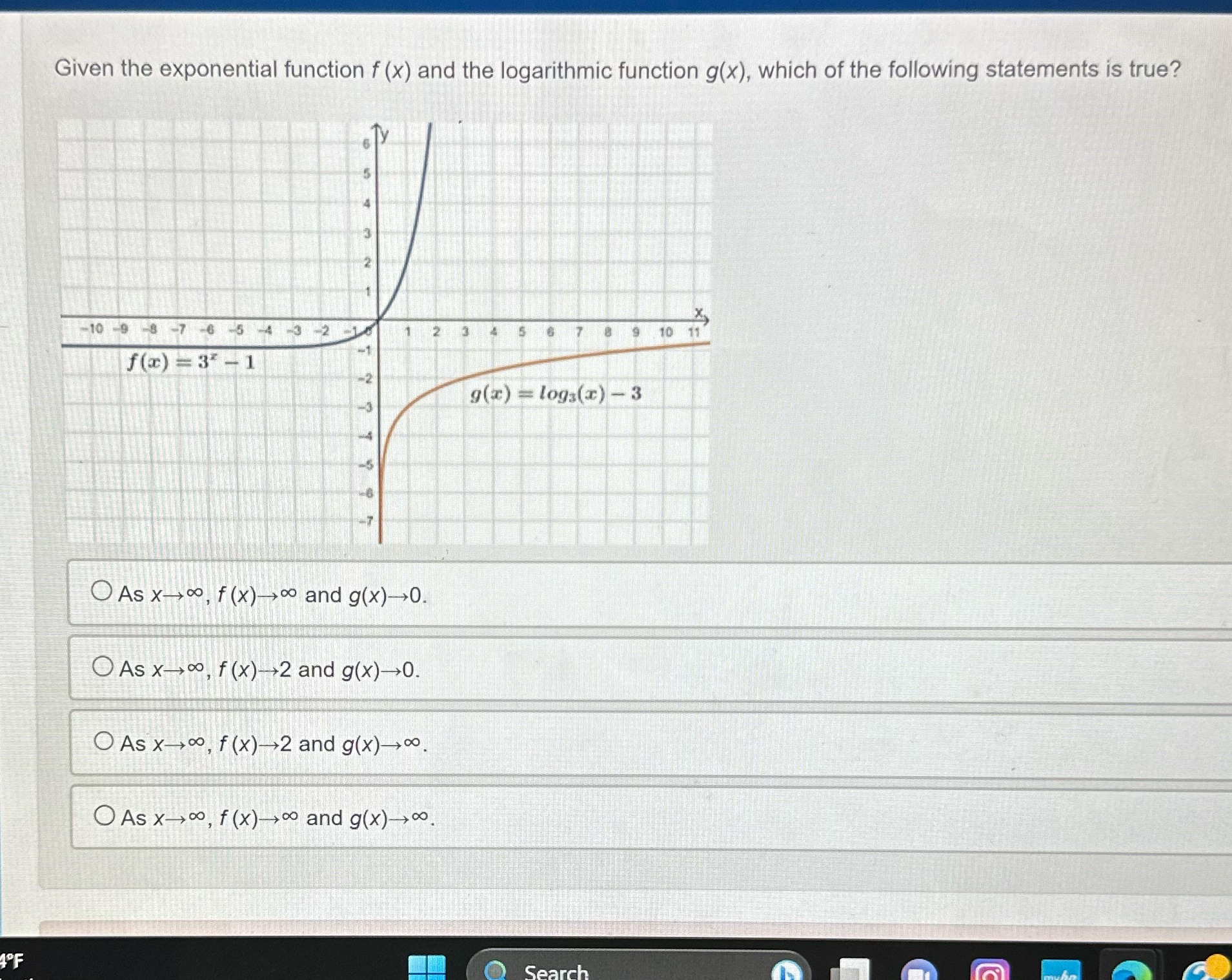  Given the exponential function f (x) and the logarithmic function g(x),