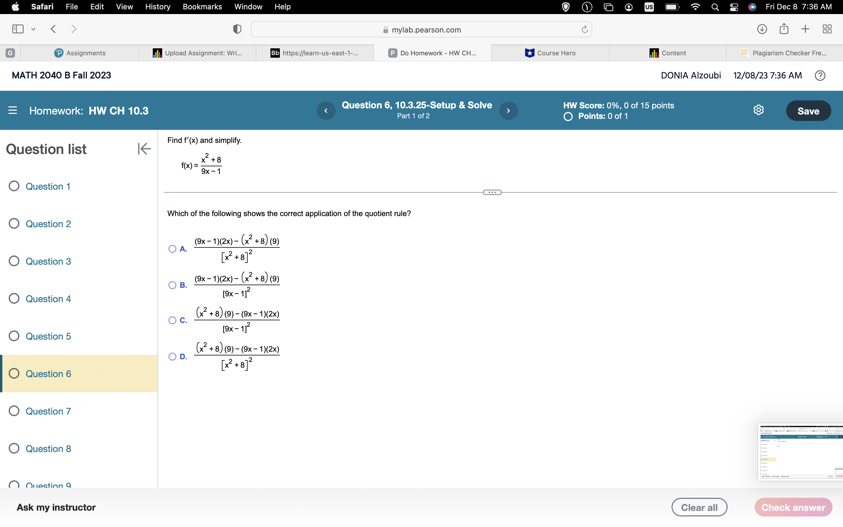 CH 10.3 Question 1, 10.3.9-Setup & Solve HW Score: 0%, 0 of