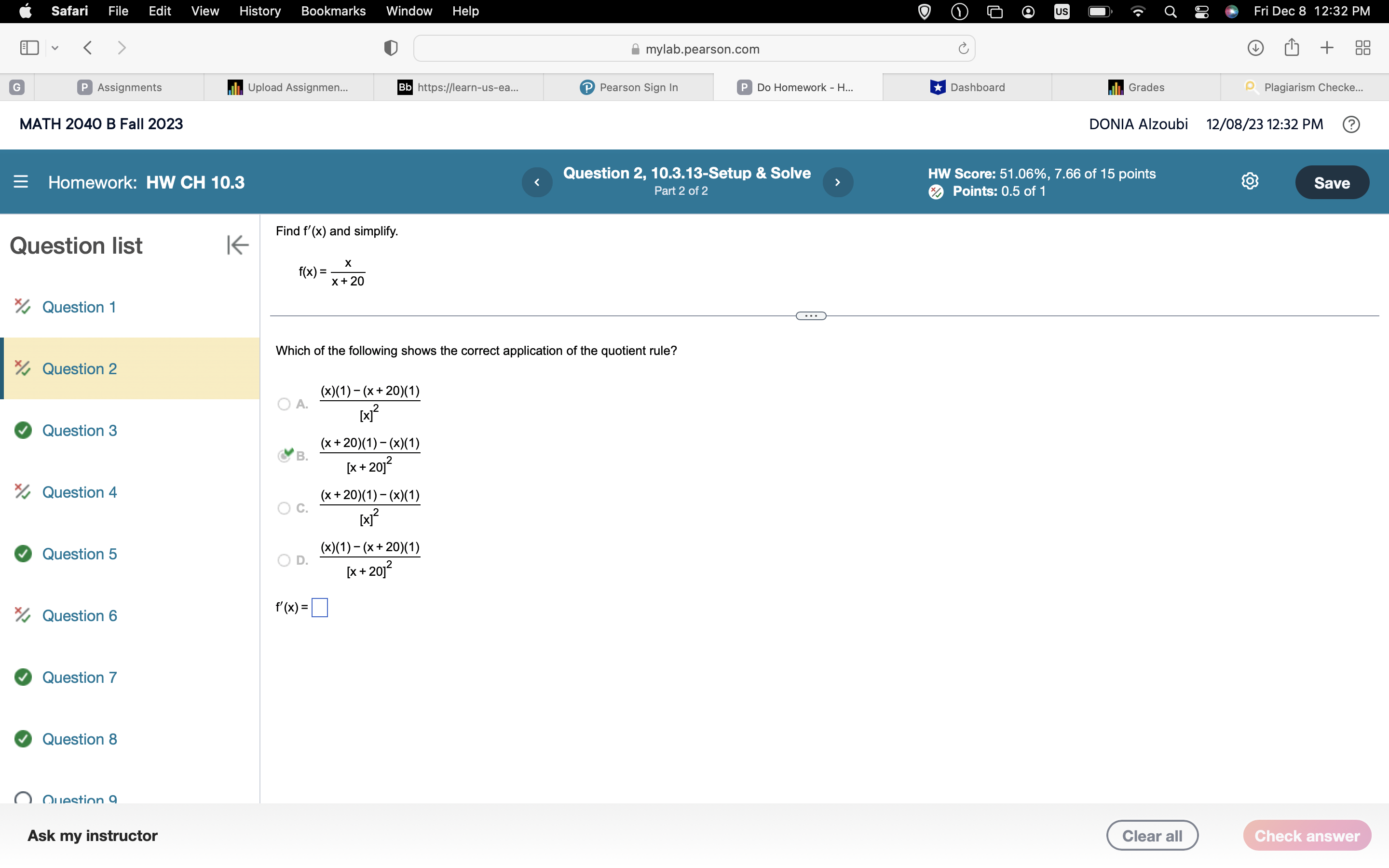8 7:34 AM [ ] v O mylab.pearson.com C 88 G Assignments
