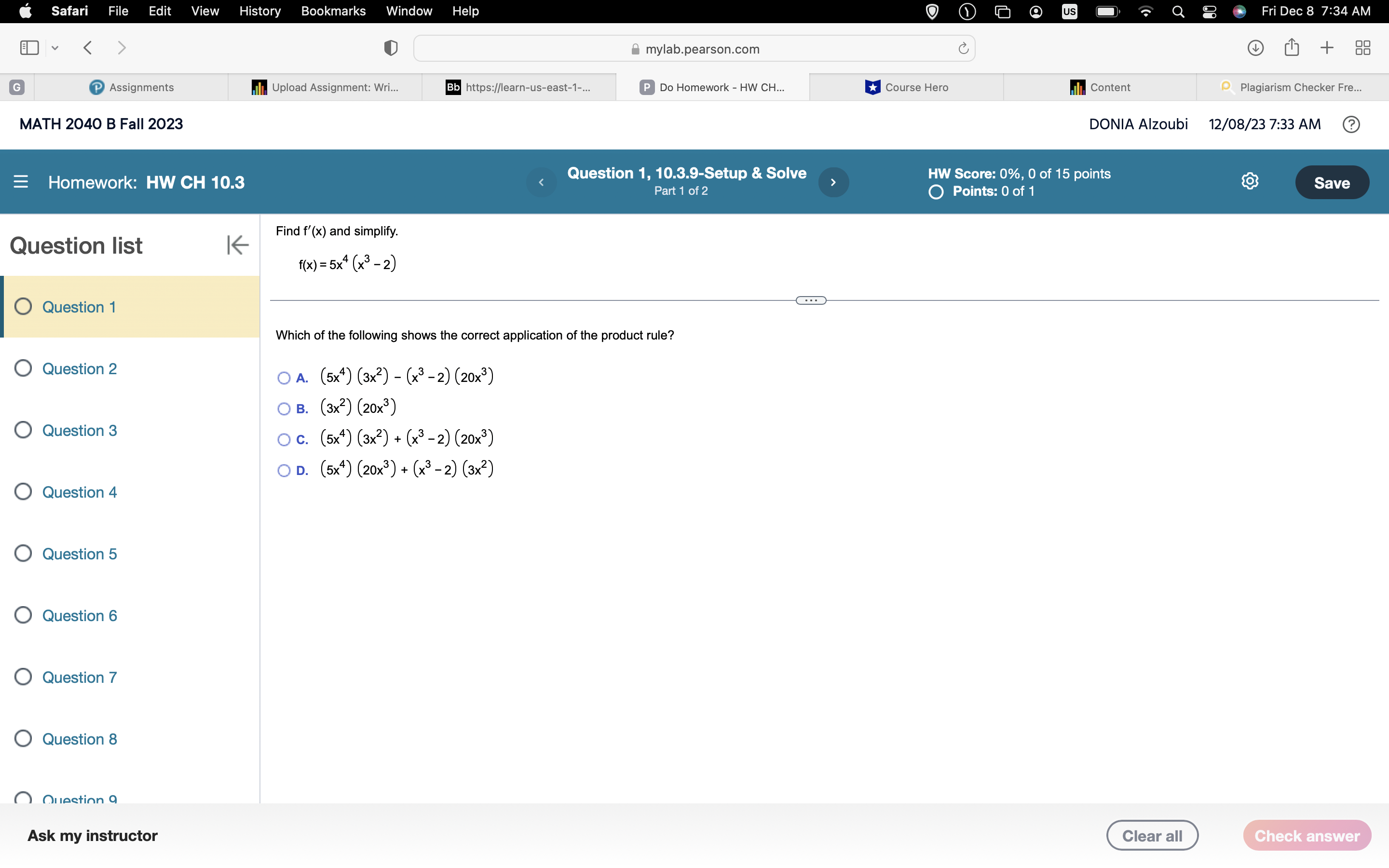 c. Question 5 OD. (x)(1) -(x+20)(1) [x + 20]- O Question 6