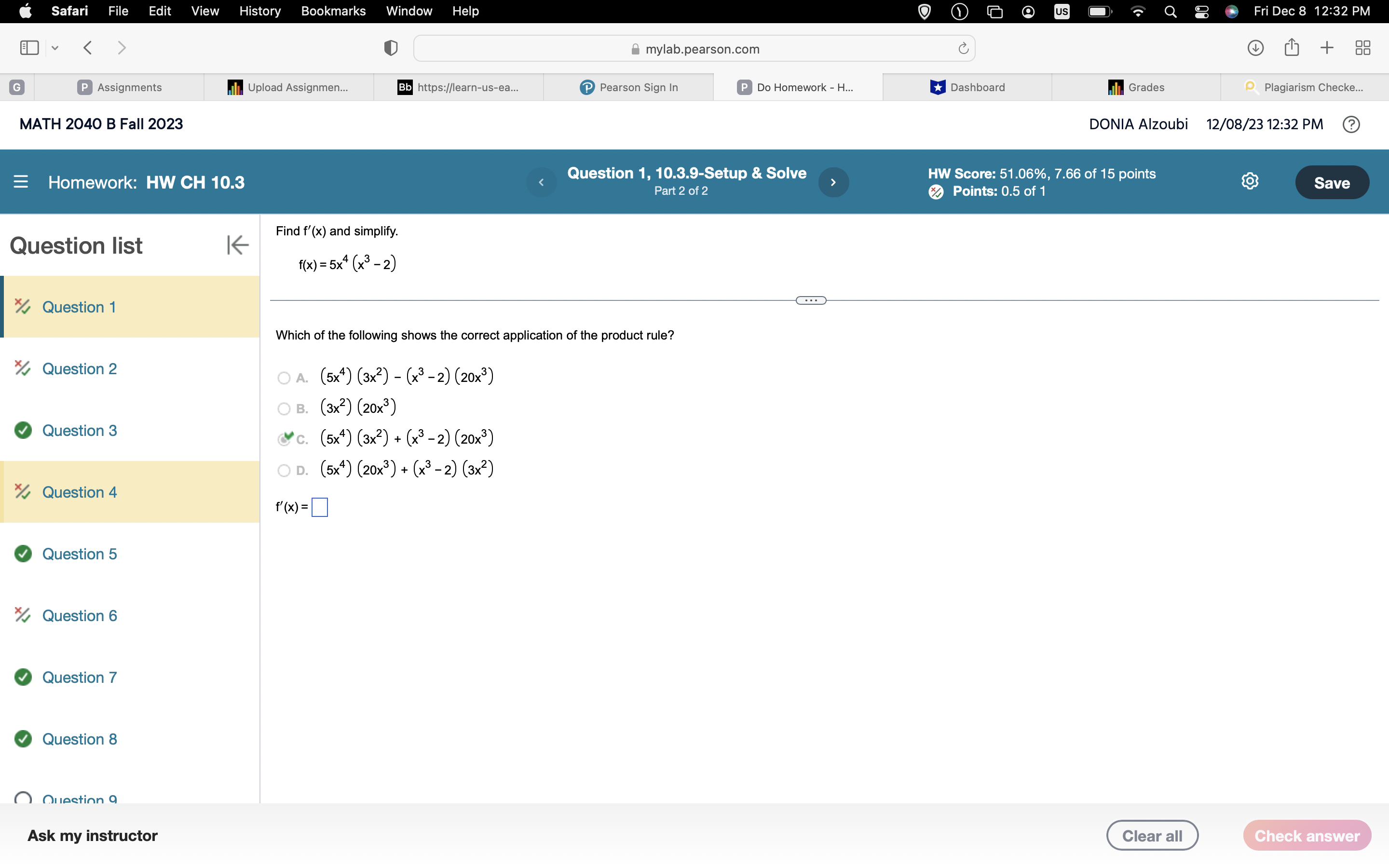 7:36 AM [ ] v O mylab.pearson.com C 88 G Assignments Upload