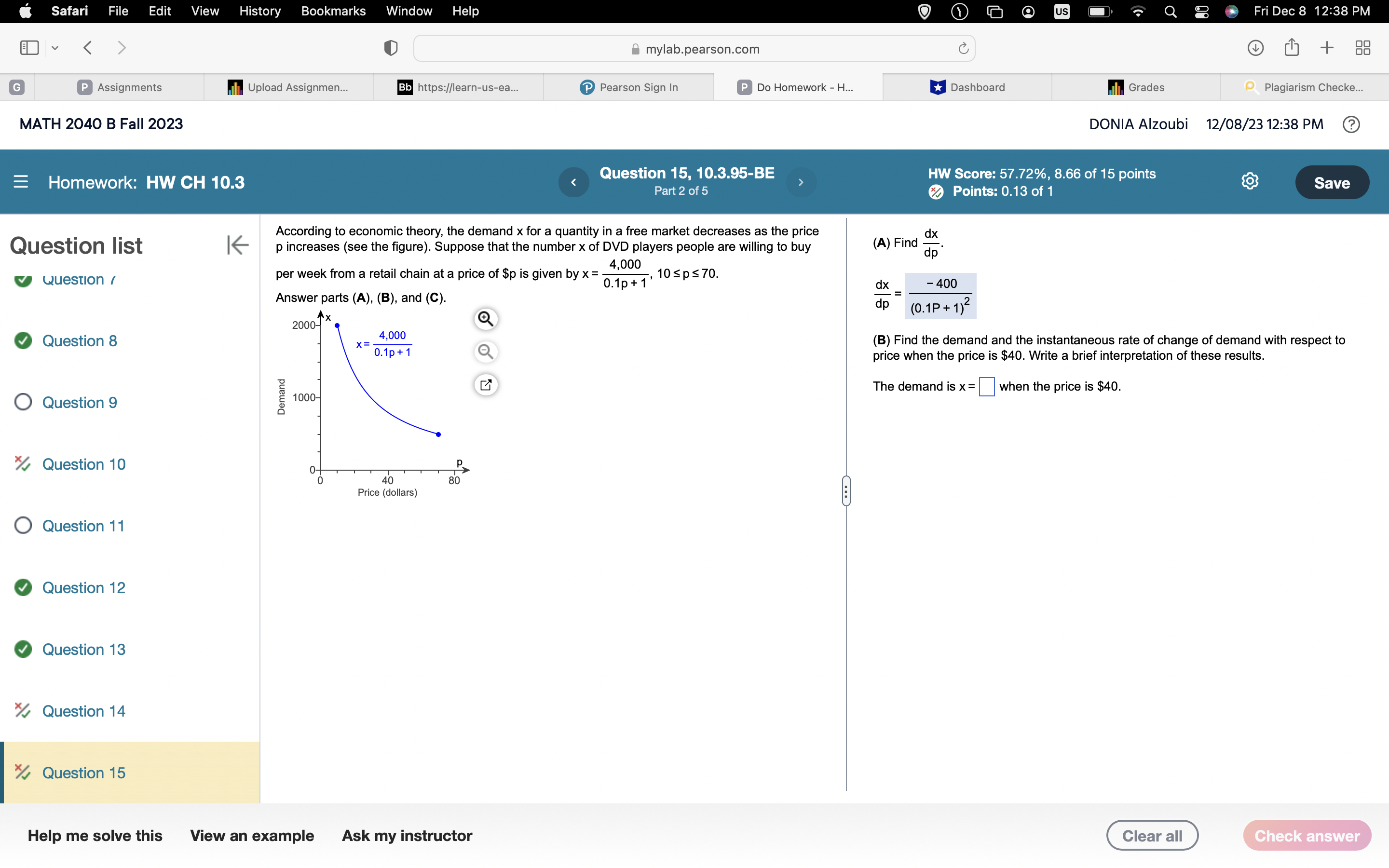 O A. (0.3x + 4)(0.4) - (0.4x - 9)(0.3) O B. (0.3x